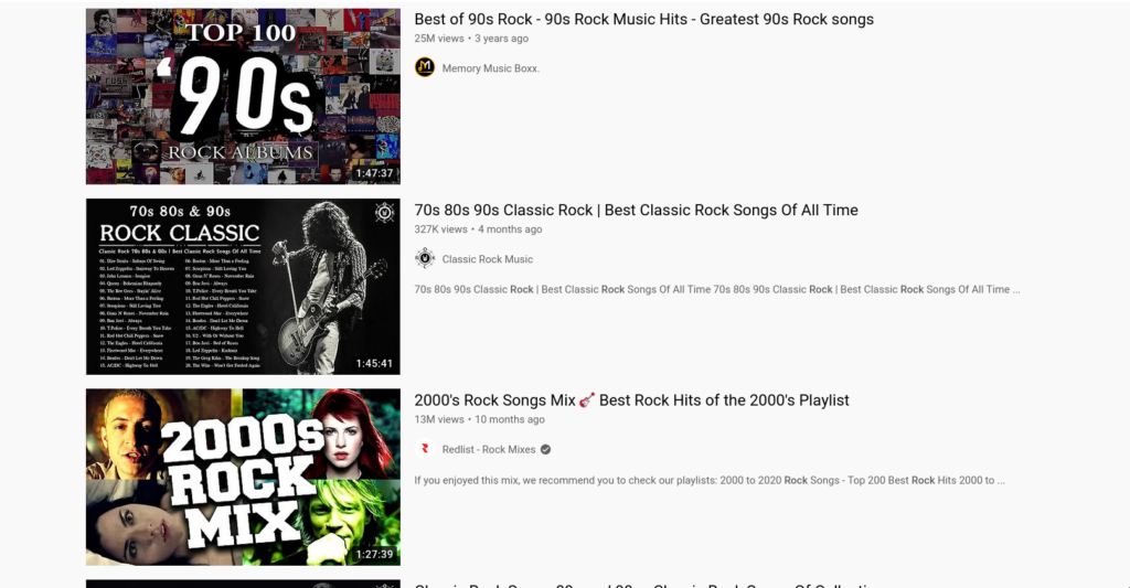 rock music on youtube